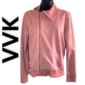 VVK Rose Pink 100% Cotton Long Sleeve Full Zip Up Sweatshirt Size M